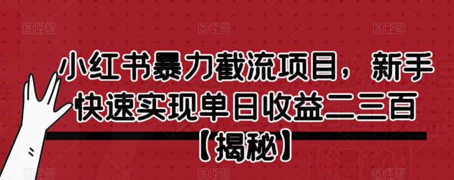 小红书暴力截流项目，新手快速实现单日收益二三百【仅揭秘】| 网创圈