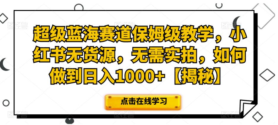 超级蓝海赛道保姆级教学，小红书无货源，无需实拍，如何做到日入1000+【揭秘】| 网创圈