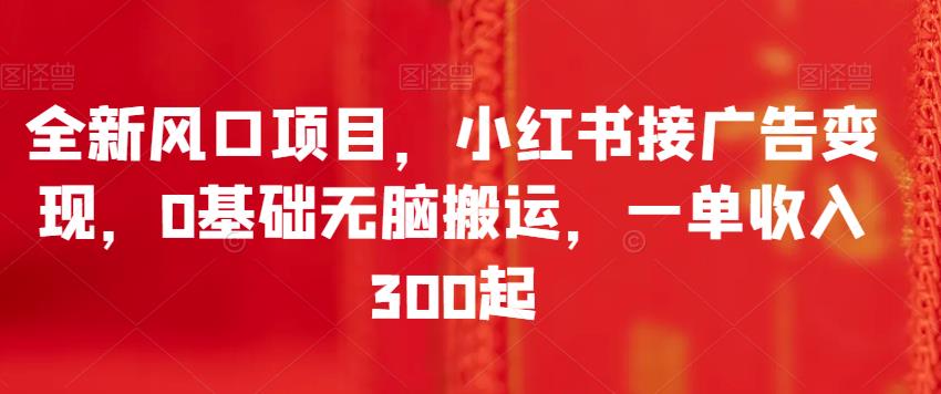 全新风口项目，小红书接广告变现，0基础无脑搬运，一单收入300起| 副业网