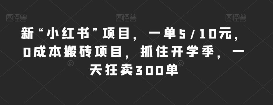 新“小红书”项目，一单5/10元，0成本搬砖项目，抓住开学季，一天狂卖300单【揭秘】| 网创圈