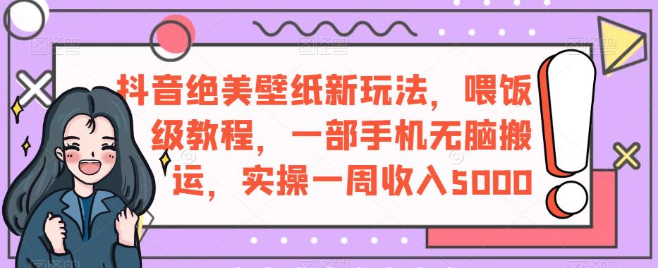 抖音绝美壁纸新玩法，喂饭级教程，一部手机无脑搬运，实操一周收入5000【揭秘】| 网创圈