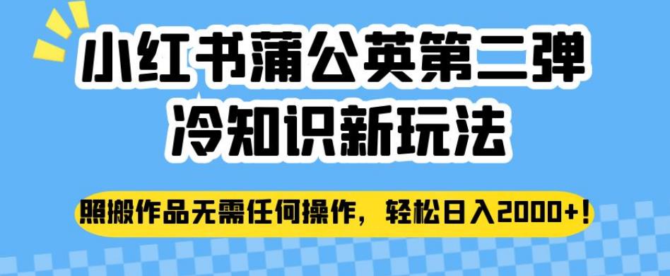小红书蒲公英第二弹冷知识新玩法，照搬作品无需任何操作，轻松日入2000+【揭秘】| 网创圈
