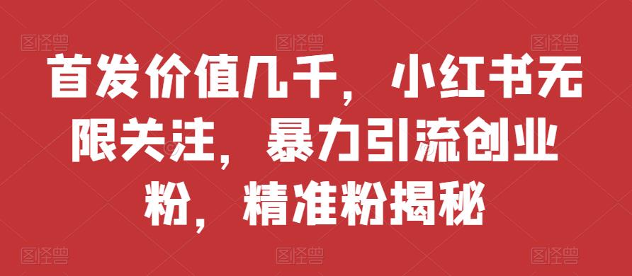 首发价值几千，小红书无限关注，暴力引流创业粉，精准粉揭秘| 网创圈