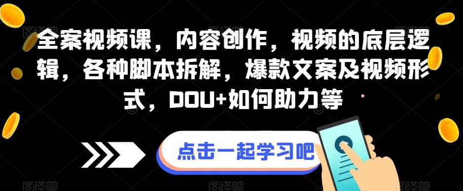 全案视频课，内容创作，视频的底层逻辑，各种脚本拆解，爆款文案及视频形式，DOU+如何助力等| 网创圈