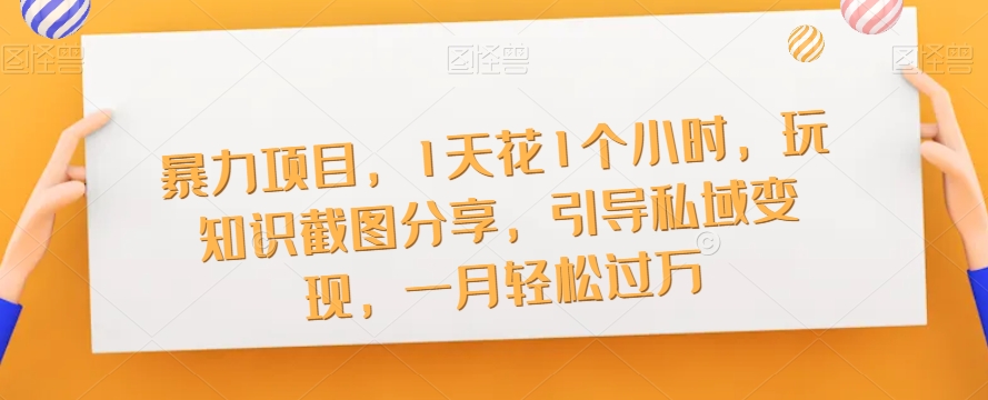 暴力项目，1天花1个小时，玩知识截图分享，引导私域变现，一月轻松过万【截图】| 网创圈