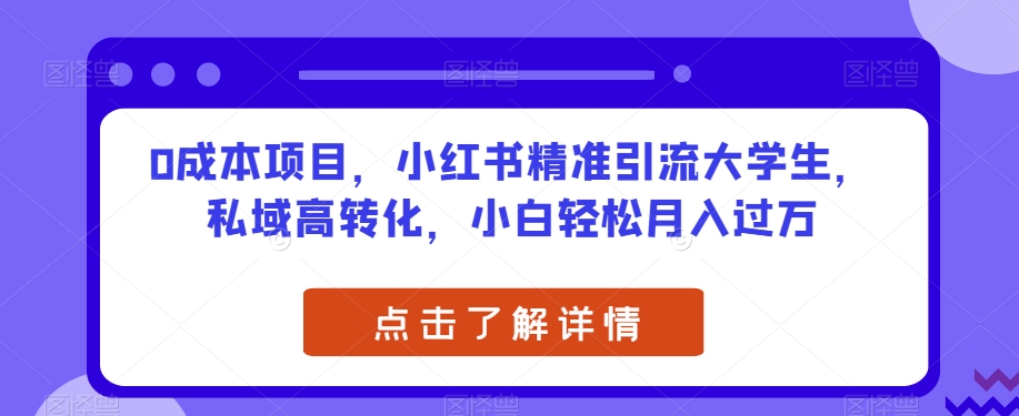 0成本项目，小红书精准引流大学生，私域高转化，小白轻松月入过万【揭秘】| 网创圈