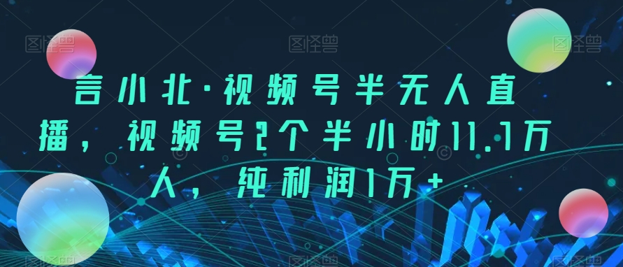 言小北·视频号半无人直播，视频号2个半小时11.7万人，纯利润1万+| 网创圈