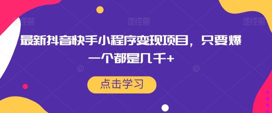 最新抖音快手小程序变现项目，只要爆一个都是几千+| 网创圈