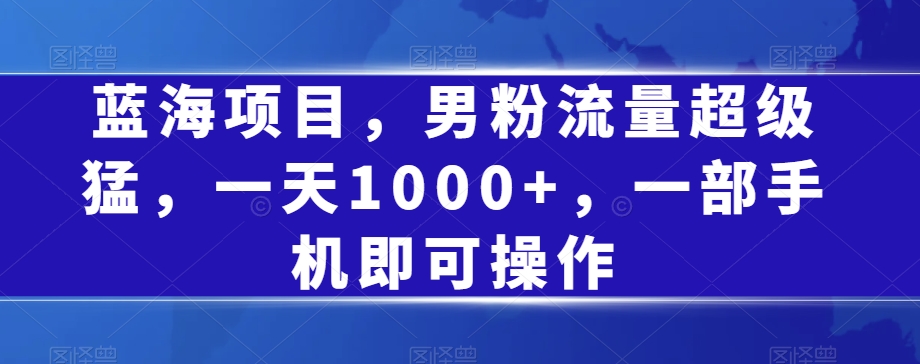 蓝海项目，男粉流量超级猛，一天1000+，一部手机即可操作【揭秘】| 网创圈
