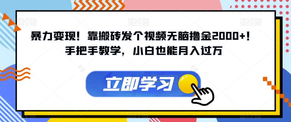 暴力变现！靠搬砖发个视频无脑撸金2000+！手把手教学，小白也能月入过万【揭秘】| 网创圈