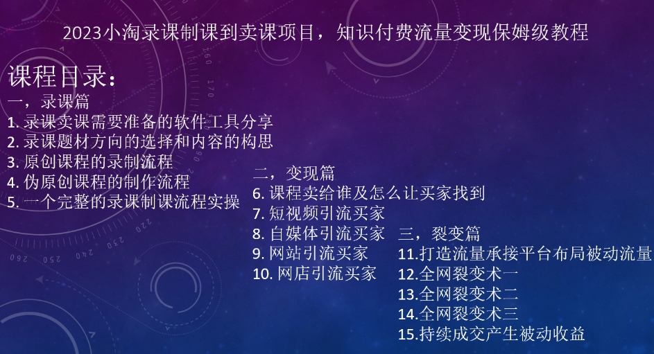 2023小淘录课制课到卖课项目，知识付费流量变现保姆级教程| 网创圈