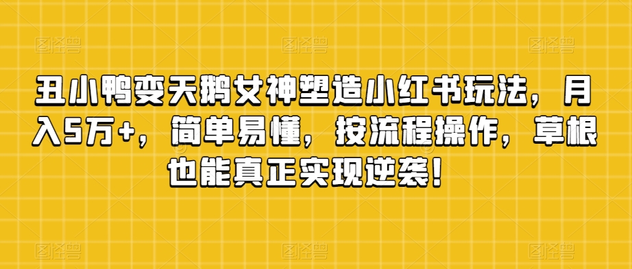 丑小鸭变天鹅女神塑造小红书玩法，月入5万+，简单易懂，按流程操作，草根也能真正实现逆袭！| 网创圈