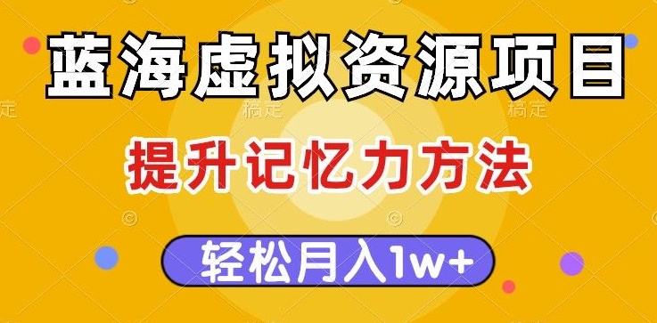 蓝海虚拟资源项目，提升记忆力方法，多种变现方式，轻松月入1w+【揭秘】| 网创圈
