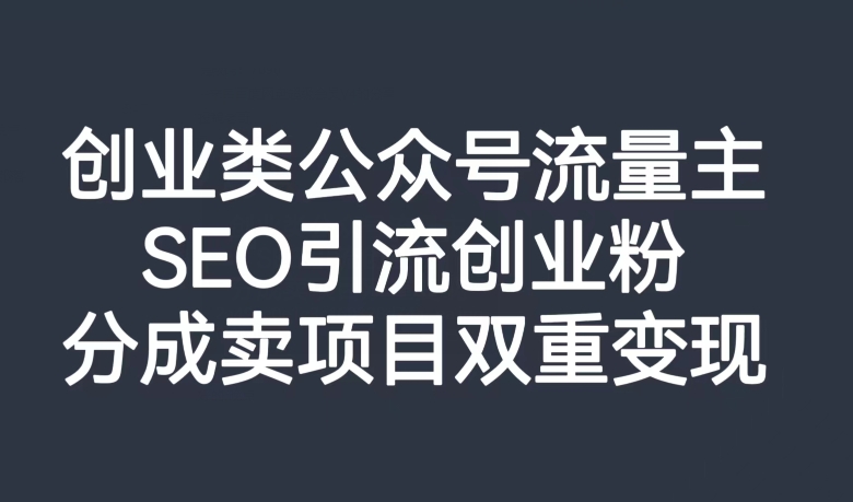 创业类公众号流量主，SEO引流创业粉，分成卖项目双重变现【揭秘】| 网创圈