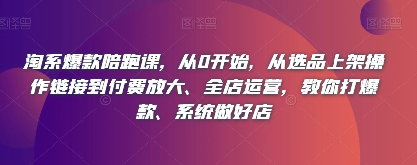 淘系爆款陪跑课，从0开始，从选品上架操作链接到付费放大、全店运营，教你打爆款、系统做好店| 网创圈