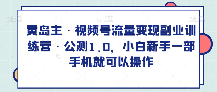 黄岛主·视频号流量变现副业训练营·公测1.0，小白新手一部手机就可以操作| 副业网