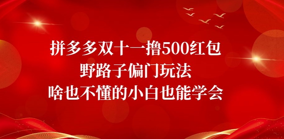 拼多多双十一撸500红包野路子偏门玩法，啥也不懂的小白也能学会【揭秘】| 网创圈