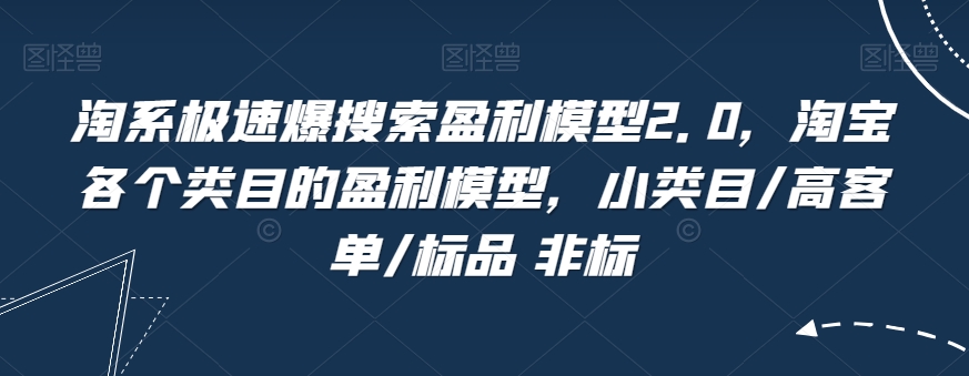 淘系极速爆搜索盈利模型2.0，淘宝各个类目的盈利模型，小类目/高客单/标品 非标| 网创圈