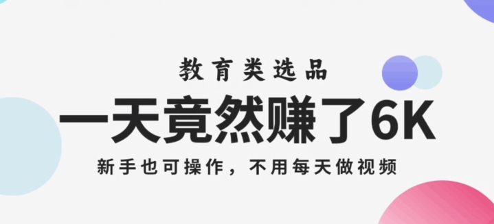 一天竟然赚了6000多，教育类选品，新手也可操作，更不用每天做短视频【揭秘】| 网创圈