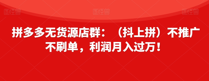拼多多无货源店群：（抖上拼）不推广不刷单，利润月入过万！【揭秘】| 网创圈