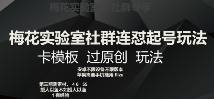 梅花实验室社群连怼起号玩法，卡模板过原创玩法【揭秘】| 网创圈