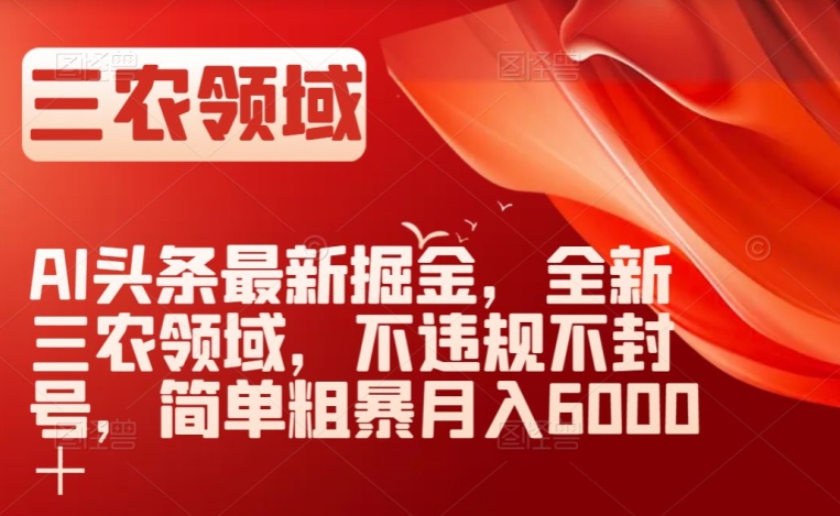 AI头条最新掘金，全新三农领域，不违规不封号，简单粗暴月入6000＋【揭秘】| 网创圈