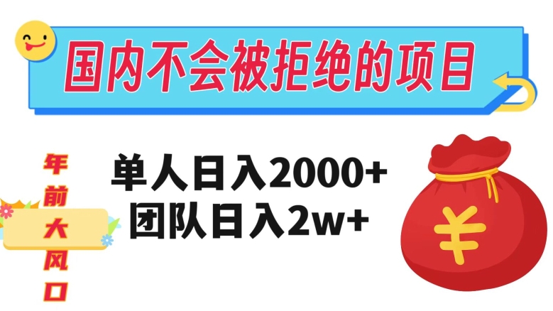 在国内不怕被拒绝的项目，单人日入2000，团队日入20000+【揭秘】| 网创圈