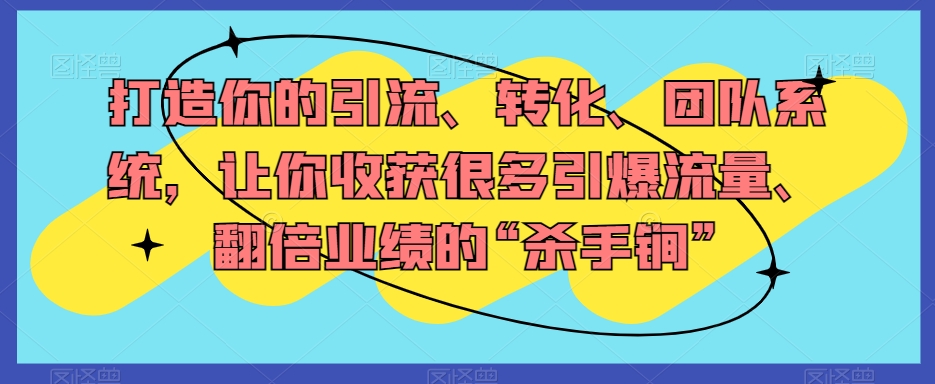 打造你的引流、转化、团队系统，让你收获很多引爆流量、翻倍业绩的“杀手锏”| 网创圈