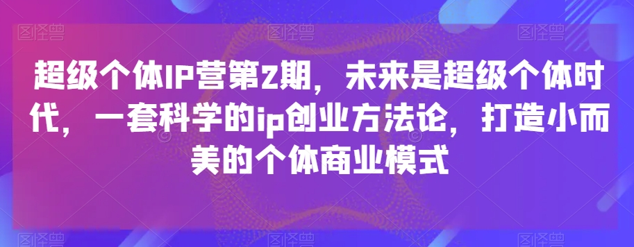 超级个体IP营第2期，未来是超级个体时代，一套科学的ip创业方法论，打造小而美的个体商业模式| 网创圈