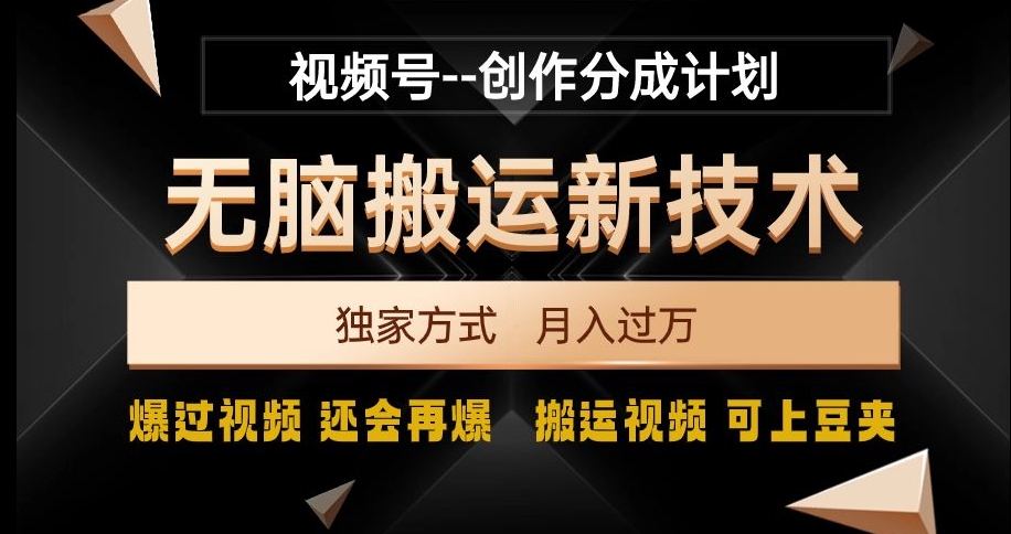 视频号无脑搬运新技术，破原创壕流量，独家方式，爆过视频，还会再爆【揭秘】| 网创圈