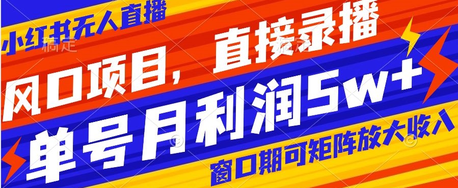 风口项目，小红书无人直播带货，直接录播，可矩阵，月入5w+【揭秘】| 网创圈
