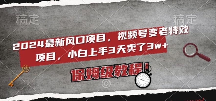 2024最新风口项目，视频号变老特效项目，电脑小白上手3天卖了3w+，保姆级教程【揭秘】| 网创圈