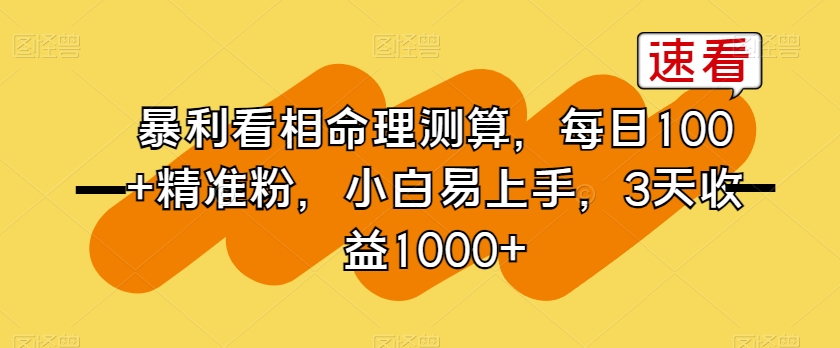 暴利看相命理测算，每日100+精准粉，小白易上手，3天收益1000+【揭秘】| 网创圈
