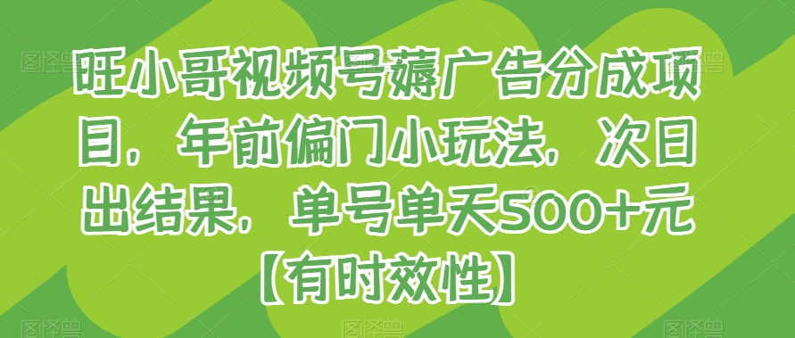 旺小哥视频号薅广告分成项目，年前偏门小玩法，次日出结果，单号单天500+元【有时效性】| 网创圈