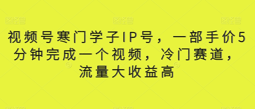 视频号寒门学子IP号，一部手价5分钟完成一个视频，冷门赛道，流量大收益高【揭秘】| 网创圈