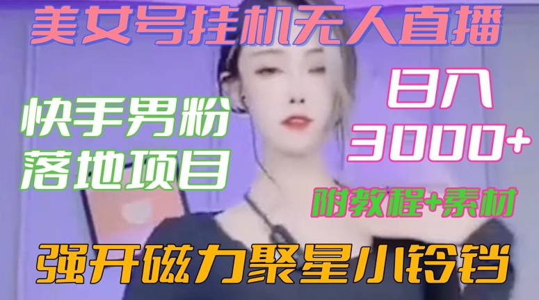 快手男粉落地项目，美女号挂机无人直播，强开磁力聚星小铃铛，日入3000+【附教程和美女素材】| 副业网