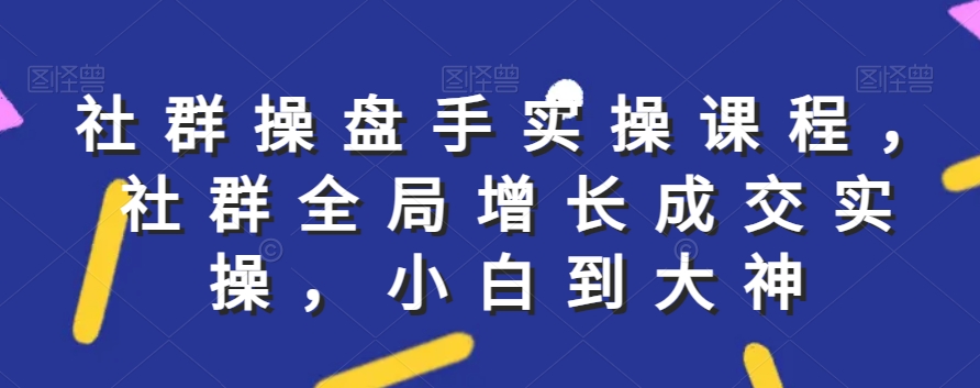 社群实操课程，社群全局增长成交实操，小白到大神| 网创圈