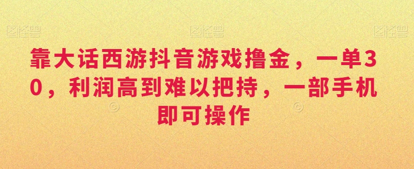 靠大话西游抖音游戏撸金，一单30，利润高到难以把持，一部手机即可操作，日入3000+| 网创圈