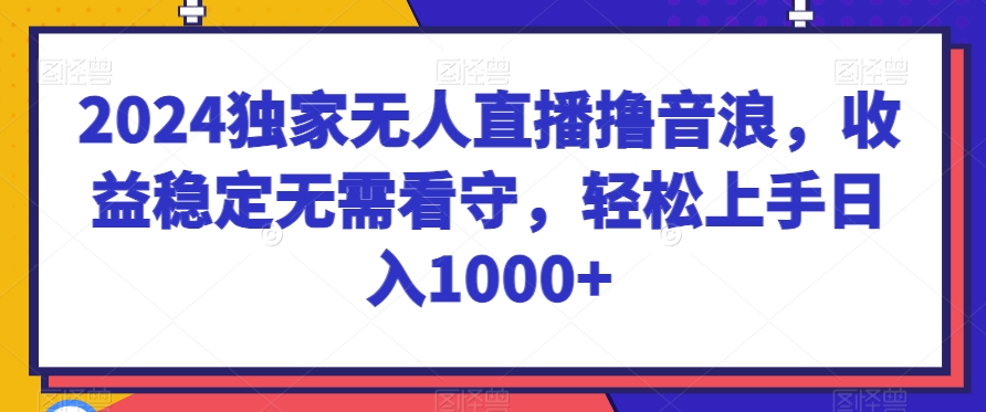 2024独家无人直播撸音浪，收益稳定无需看守，轻松上手日入1000+| 网创圈