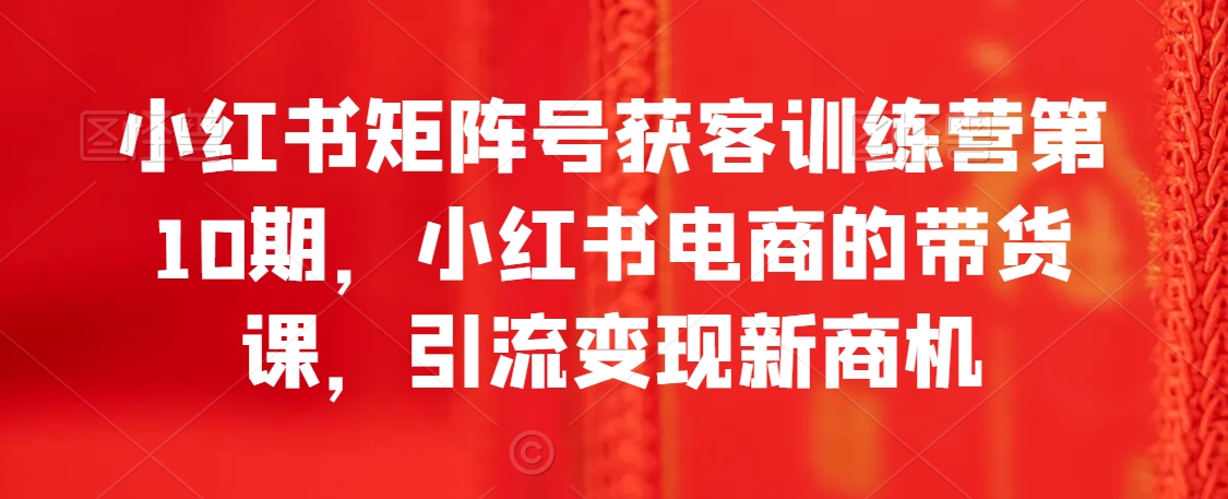 小红书矩阵号获客训练营第10期，小红书电商的带货课，引流变现新商机| 网创圈