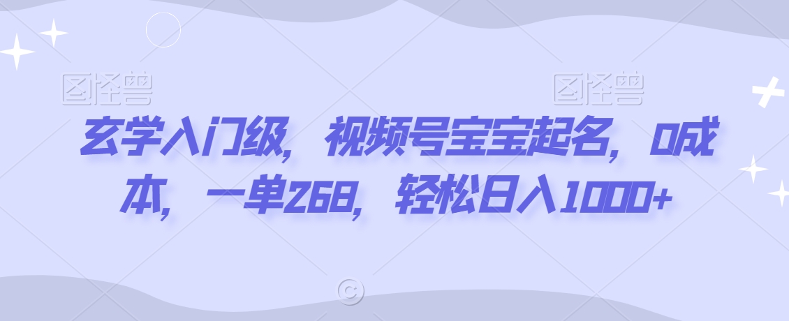 玄学入门级，视频号宝宝起名，0成本，一单268，轻松日入1000+| 网创圈