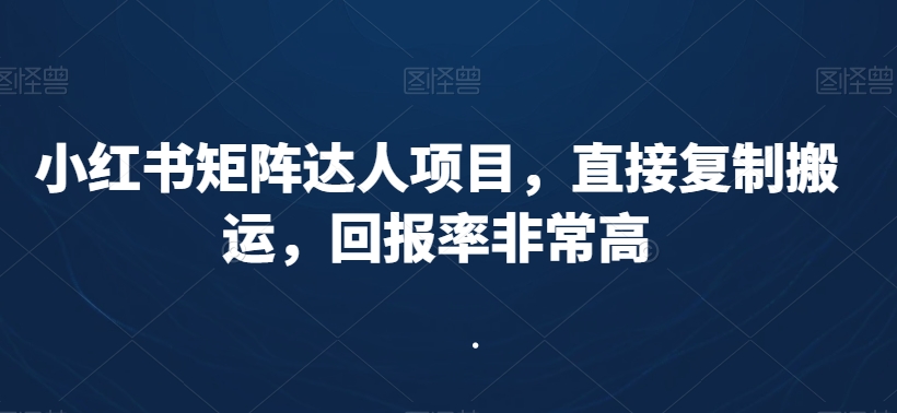 小红书矩阵达人项目，直接复制搬运，回报率非常高| 网创圈