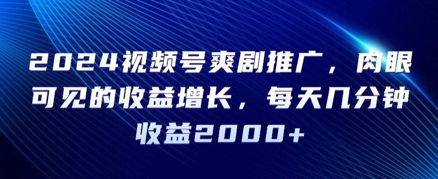 2024视频号爽剧推广，肉眼可见的收益增长，每天几分钟收益2000+| 网创圈