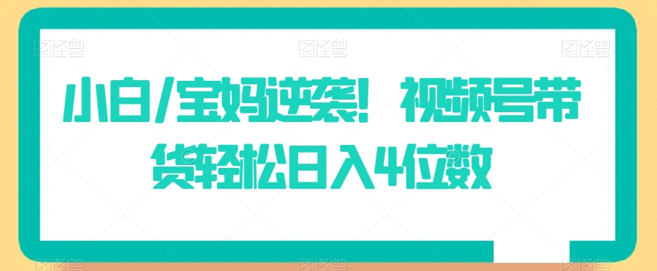 小白/宝妈逆袭！视频号带货轻松日入4位数| 网创圈