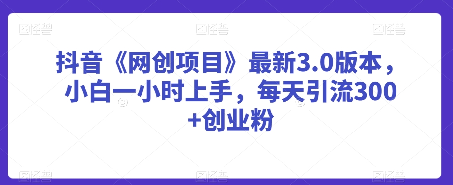 抖音《网创项目》最新3.0版本，小白一小时上手，每天引流300+创业粉| 网创圈