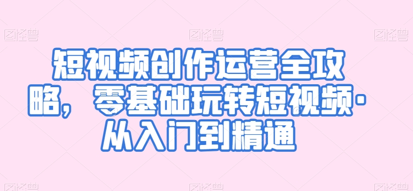 短视频创作运营全攻略，零基础玩转短视频·从入门到精通| 网创圈
