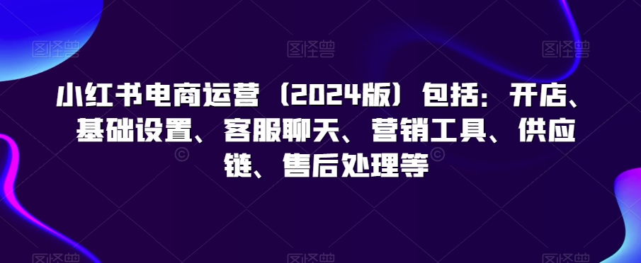 小红书电商运营（2024版）包括：开店、基础设置、客服聊天、营销工具、供应链、售后处理等| 网创圈