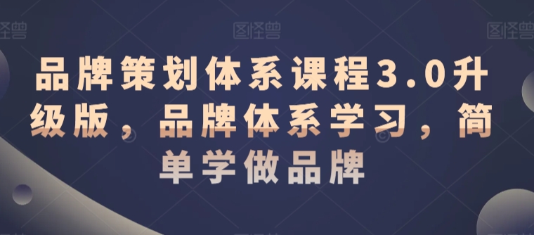 品牌策划体系课程3.0升级版，品牌体系学习，简单学做品牌| 网创圈