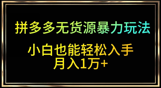 拼多多无货源暴力玩法，全程干货，小白也能轻松入手，月入1万+| 网创圈