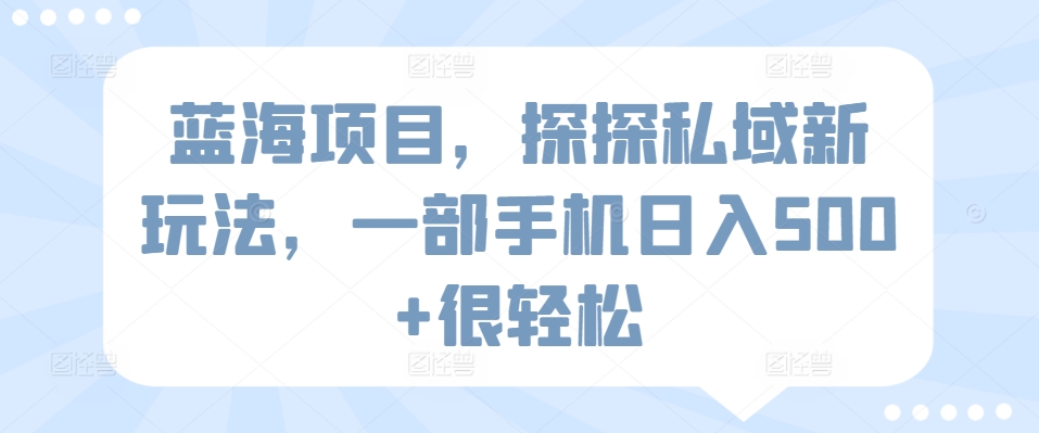 蓝海项目，探探私域新玩法，一部手机日入500+很轻松| 网创圈